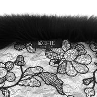 Fox Fur Trim Lace Stole - BLACK & WHITE