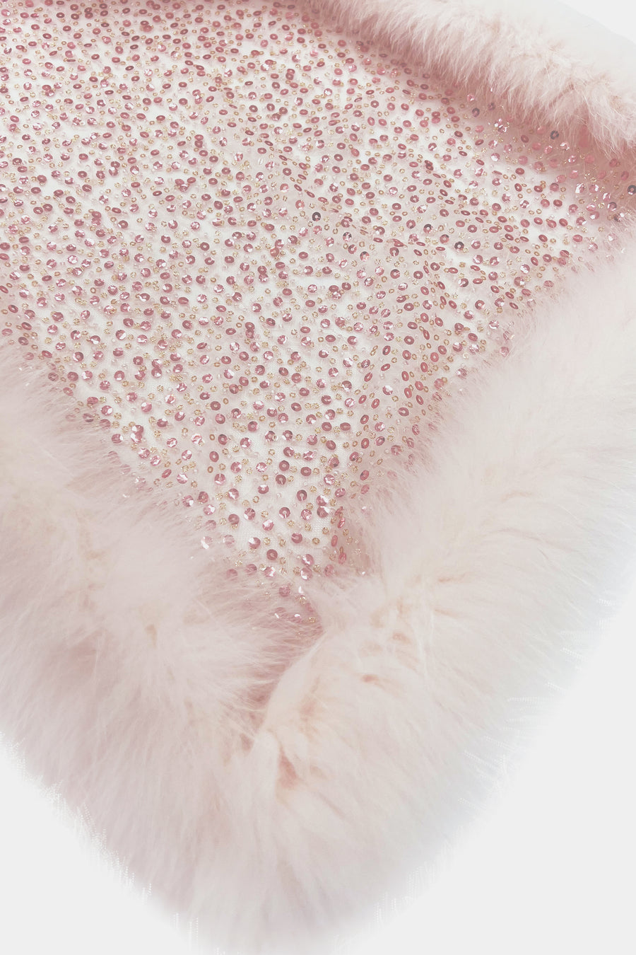 Fox Fur Trim Lace Stole - ROSE GOLD