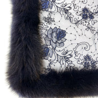 Fox Fur Trim Lace Stole - Navy Blue