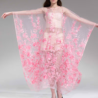 CHIE IMAI Floral Lace Long Cape - Pink