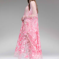 CHIE IMAI Floral Lace Long Cape - Pink