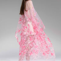 CHIE IMAI Floral Lace Long Cape - Pink