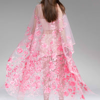 CHIE IMAI Floral Lace Long Cape - Pink