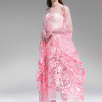 CHIE IMAI Floral Lace Long Cape - Pink