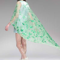 CHIE IMAI Floral Lace Long Cape - Green