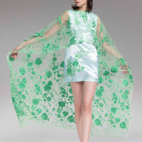 CHIE IMAI Floral Lace Long Cape - Green