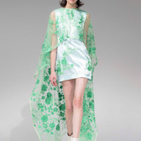 CHIE IMAI Floral Lace Long Cape - Green