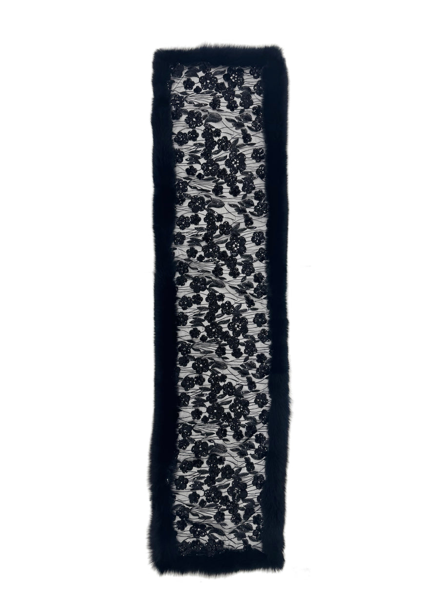 Fox Fur Trim Lace Stole - Flower Garden