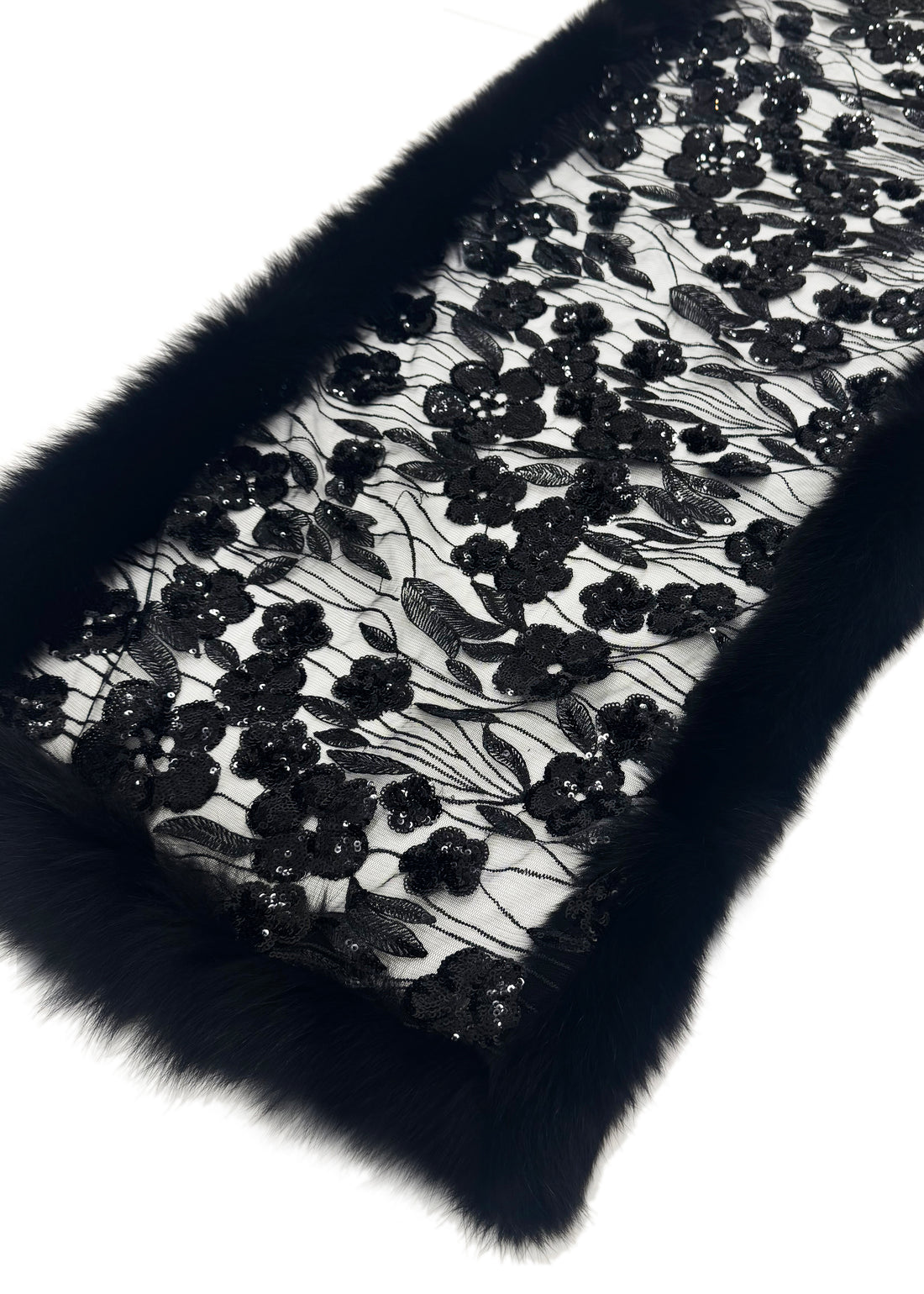Fox Fur Trim Lace Stole - Flower Garden
