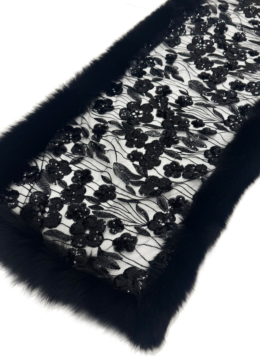 Fox Fur Trim Lace Stole - Flower Garden
