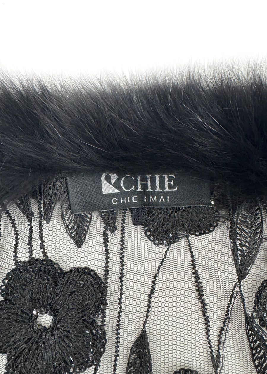 Fox Fur Trim Lace Stole - Flower Garden