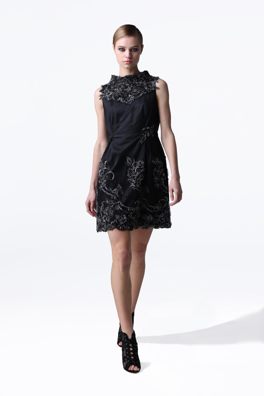 Lace Trim Mini Dress - Black Sapphire