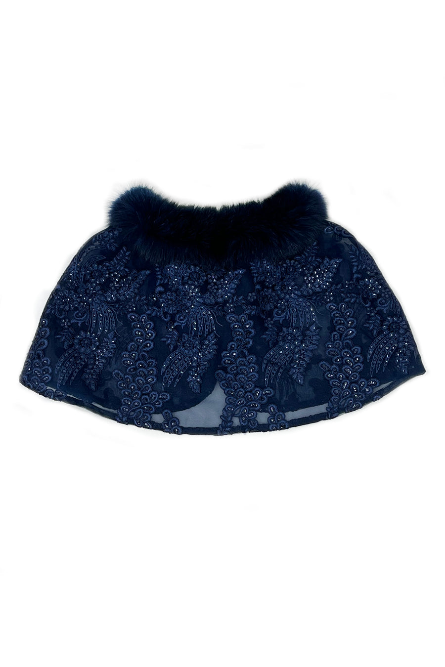 Fox Fur Collar & Trim Two Piece Lace Dress