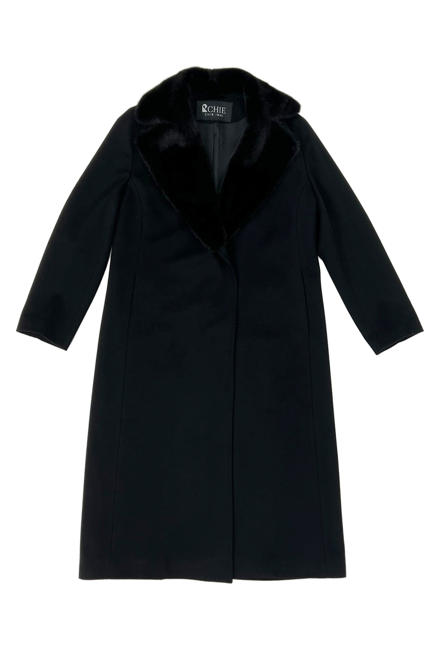 Virgin Wool Long Coat with Mink Fur Collar